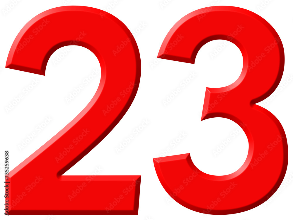 Numeral 23, twenty three, isolated on white background, 3d rende