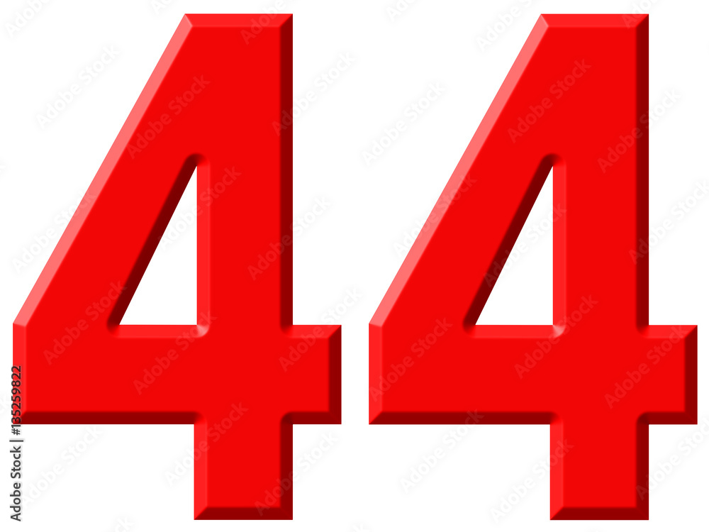 Numeral 44, forty four, isolated on white background, 3d render Numeral 44, forty four, isolated on white background, 3d render