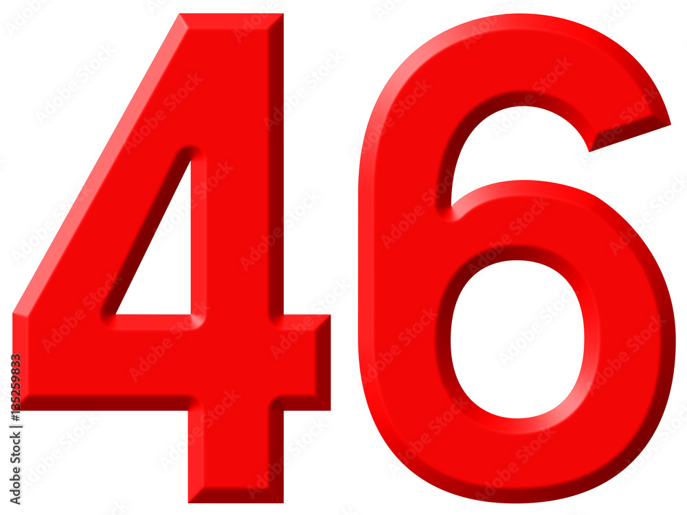 Numeral 46, forty six, isolated on white background, 3d render Numeral 46, forty six, isolated on white background, 3d render