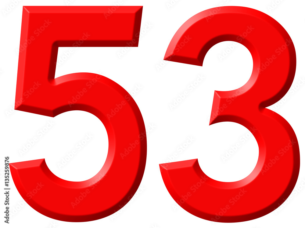 Numeral 53, fifty three, isolated on white background, 3d render Numeral 53, fifty three, isolated on white background, 3d render