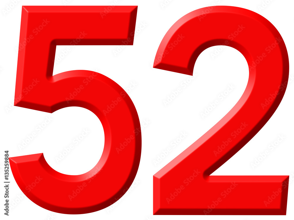 Numeral 52, fifty two, isolated on white background, 3d render Numeral 52, fifty two, isolated on white background, 3d render