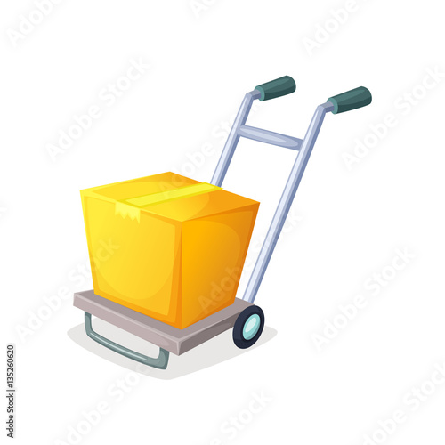 The warehouse trolley with boxes. Delivery and logistic, shipping, transportation symbol. Cartoon style vector illustration.