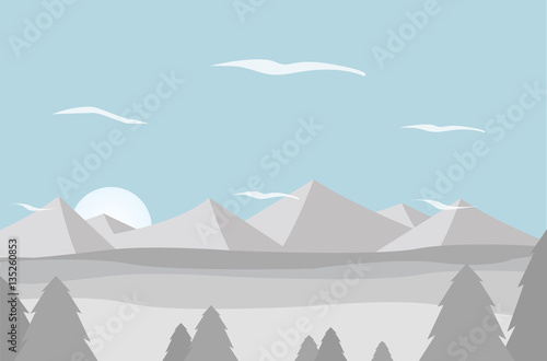 Fototapeta Naklejka Na Ścianę i Meble -  Snow mountain landscape. flat design background. vector illustration