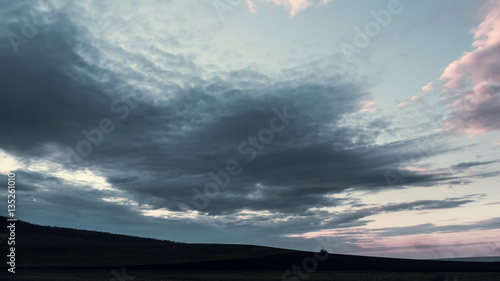 Rural evening landscape - night sky and field, ural, bashkortostan