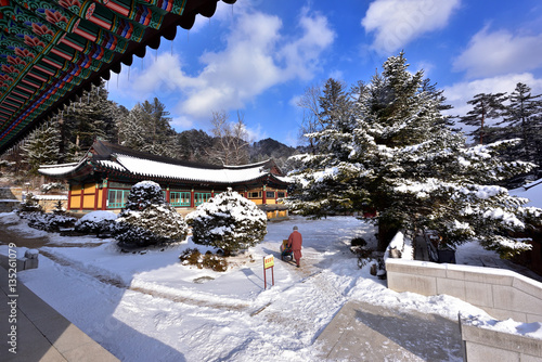 фотографія temple korea, traditional buddhist temple of korea a winter