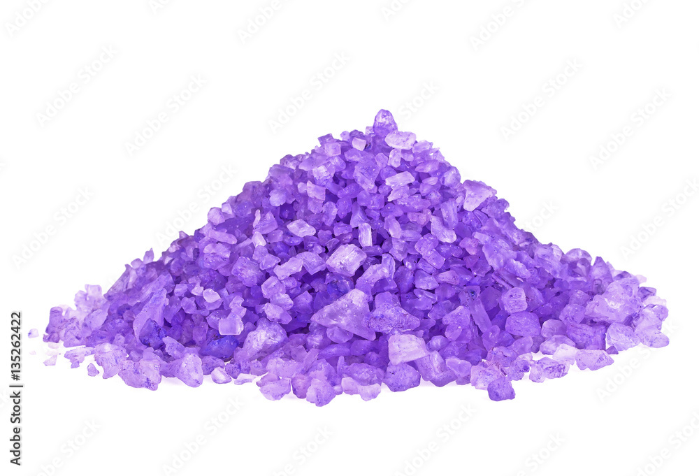 Violet sea salt isolated on white background, lavender Violet sea salt isolated on white background, lavender