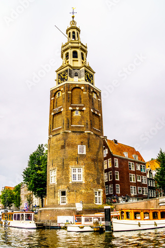 The Montelbaans Tower in Amsterdam. The tower was built in 1516 as part of the Walls of Amsterdam for the purpose of defending the city and the harbor