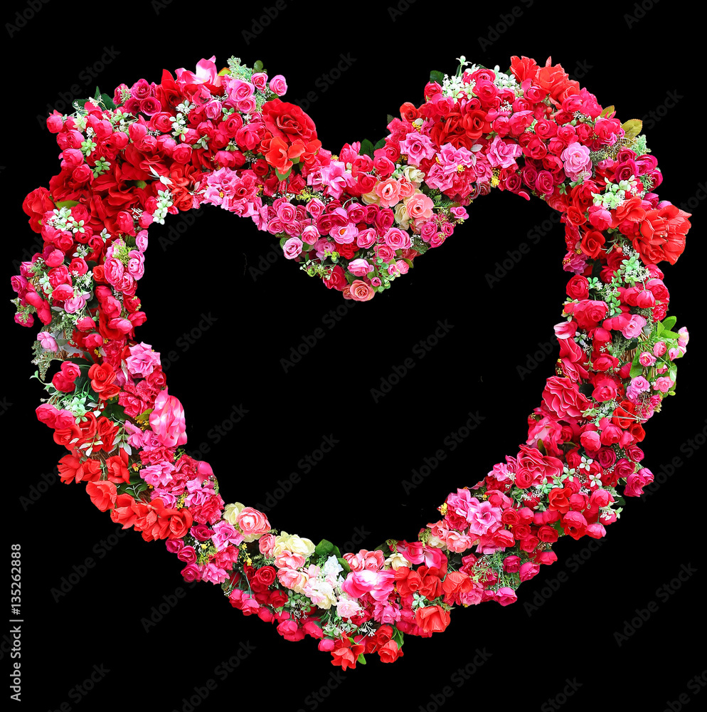 Valentines Day, Heart Made of Roses flower isolated on black background. Valentines Day, Heart Made of Roses flower isolated on black background.