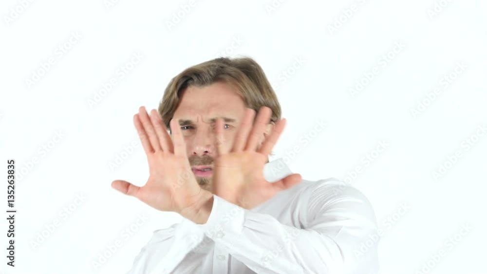 Rejecting, Disliking Man on white Background Rejecting, Disliking Man on white Background