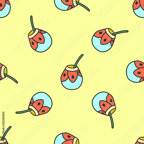 Seamless tea pattern with calabash and bombilla
