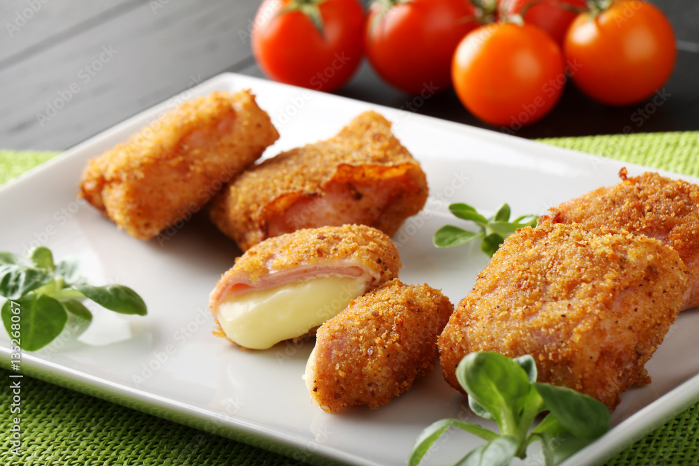Crispy rolls of ham with cheese Crispy rolls of ham with cheese