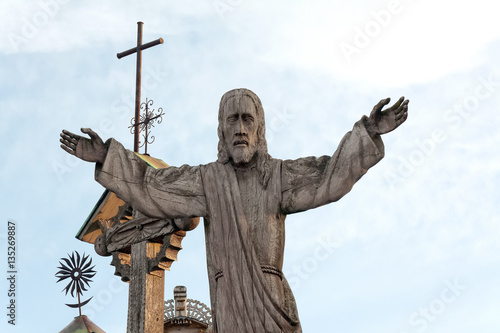 The wooden statue of Jesus Christ. Lithuania Hill of Crosses, near Siauliai city.