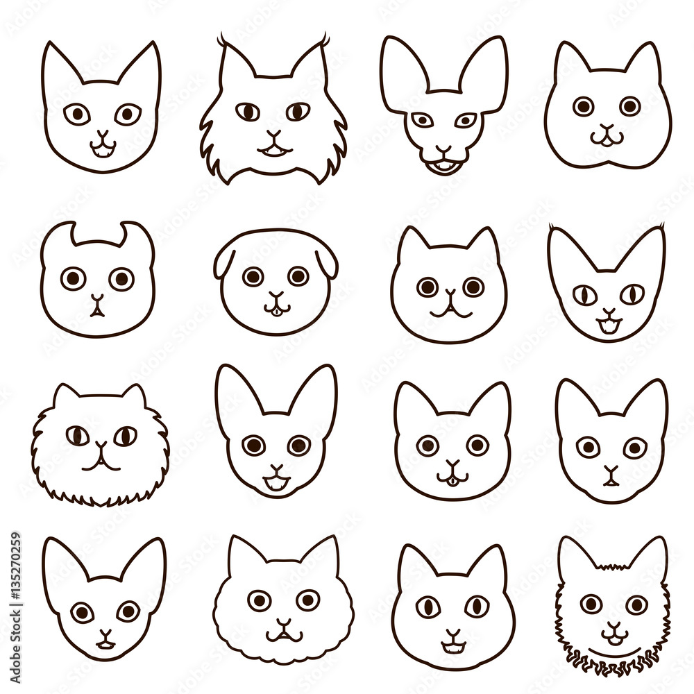 Obraz premium cute cats faces line art set