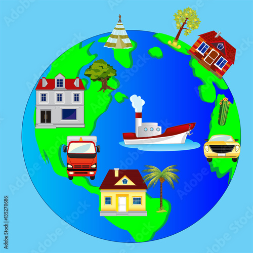 Planet land and building on her