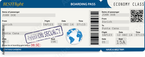 Dark blue vector template of boarding pass tickets. Concept of trip or travel