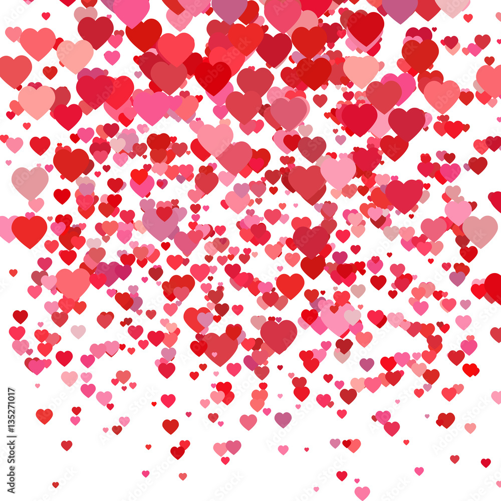 Valentines Day Background with red and pink hearts