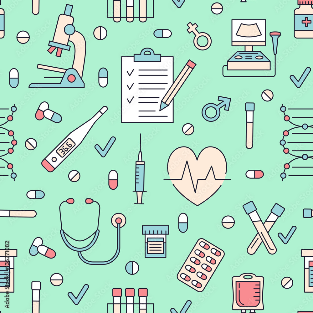 Medical seamless pattern , clinic vector illustration. Hospital thin