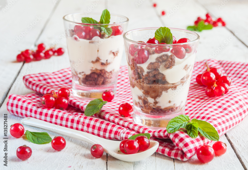 Dessert with fresh red currant and mint Dessert with fresh red currant and mint