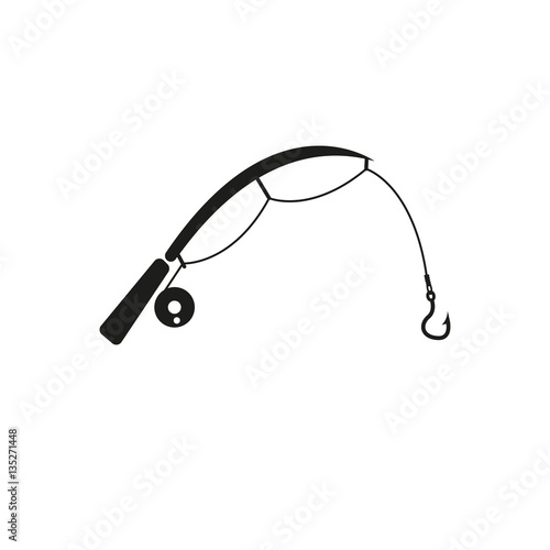 Fishing rod icon. Hook and angling, fisherman symbol. Flat design. Stock - Vector illustration