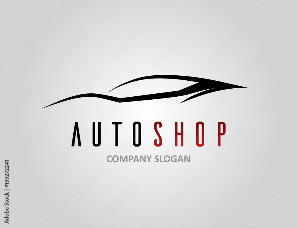 Auto car dealer logo design with concept sports vehicle icon silhouette on light grey background. Vector illustration. Auto car dealer logo design with concept sports vehicle icon silhouette on light grey background. Vector illustration.
