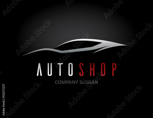 Auto car dealer logo design with concept sports vehicle icon silhouette on black background. Vector illustration.