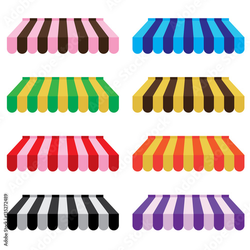 Colorful awning set isolated on white background.
