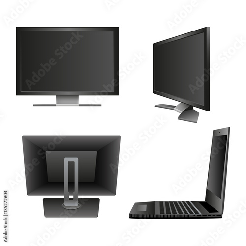 Set Computer Monitor Notebook Laptop, Television Backside. Icon Vector Illustration. isolated on White Background.