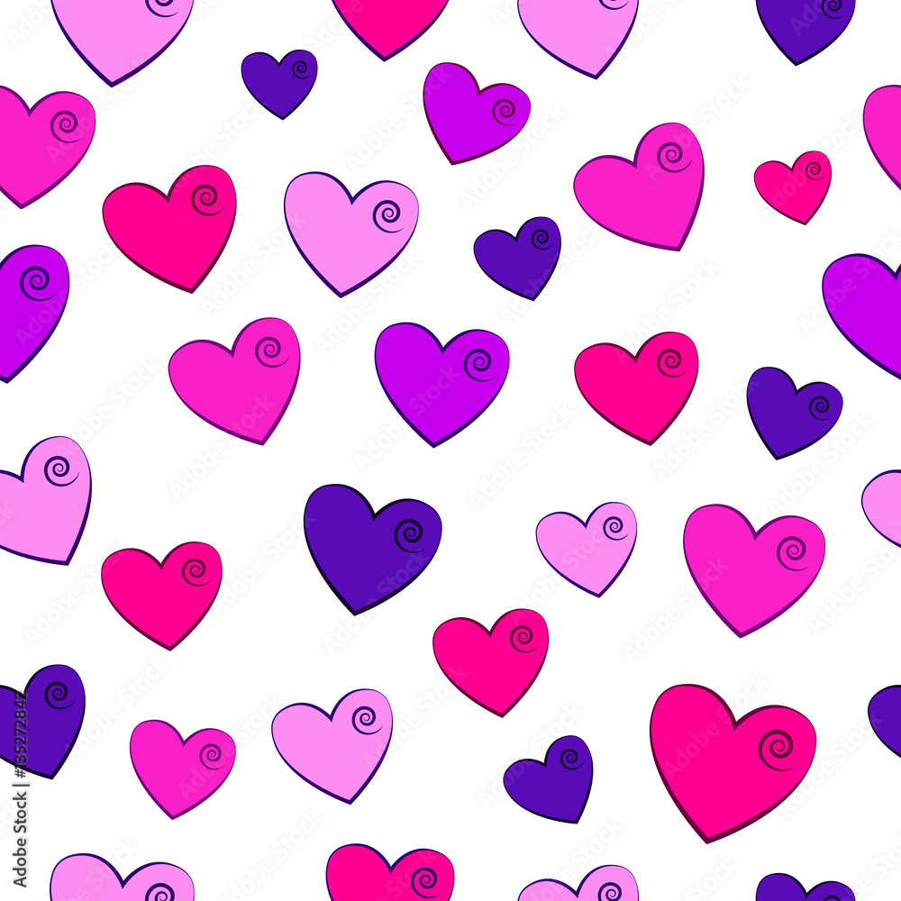 Seamless pattern with purple hearts
