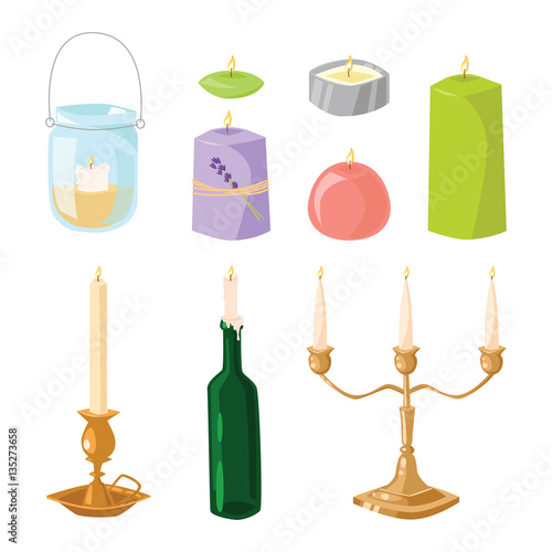 Vector candle with fire.