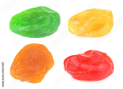 Various dried fruit isolated on a white background. Collage.