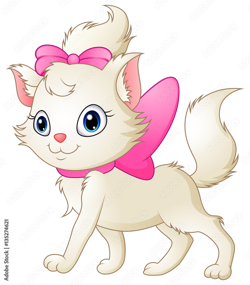 Cute white cat with pink bow Cute white cat with pink bow
