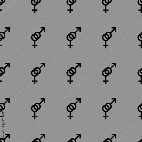 Seamless pattern. Female and male romantic collection. Female and male black small signs same sizes. Pattern on gray background. Vector illustration