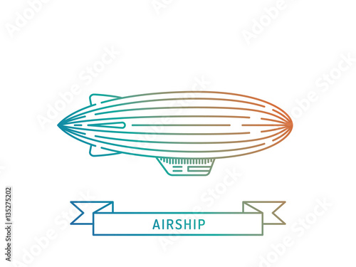 Dirigible and hot air balloons airship. Elements are drawn in vector in a linear style © shopplaywood