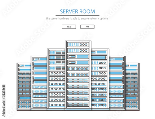 Vector high tech internet data center. Network equipment that is used to organize the server room