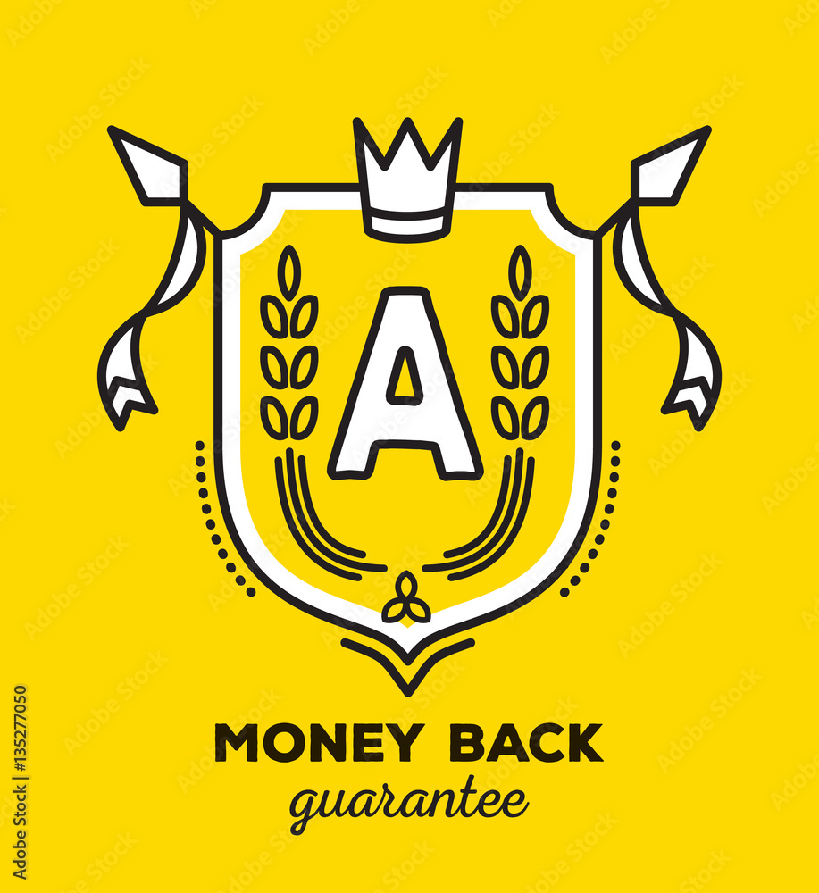 Vector linear yellow heraldry coat of arms with flags. Vintage r Vector linear yellow heraldry coat of arms with flags. Vintage r