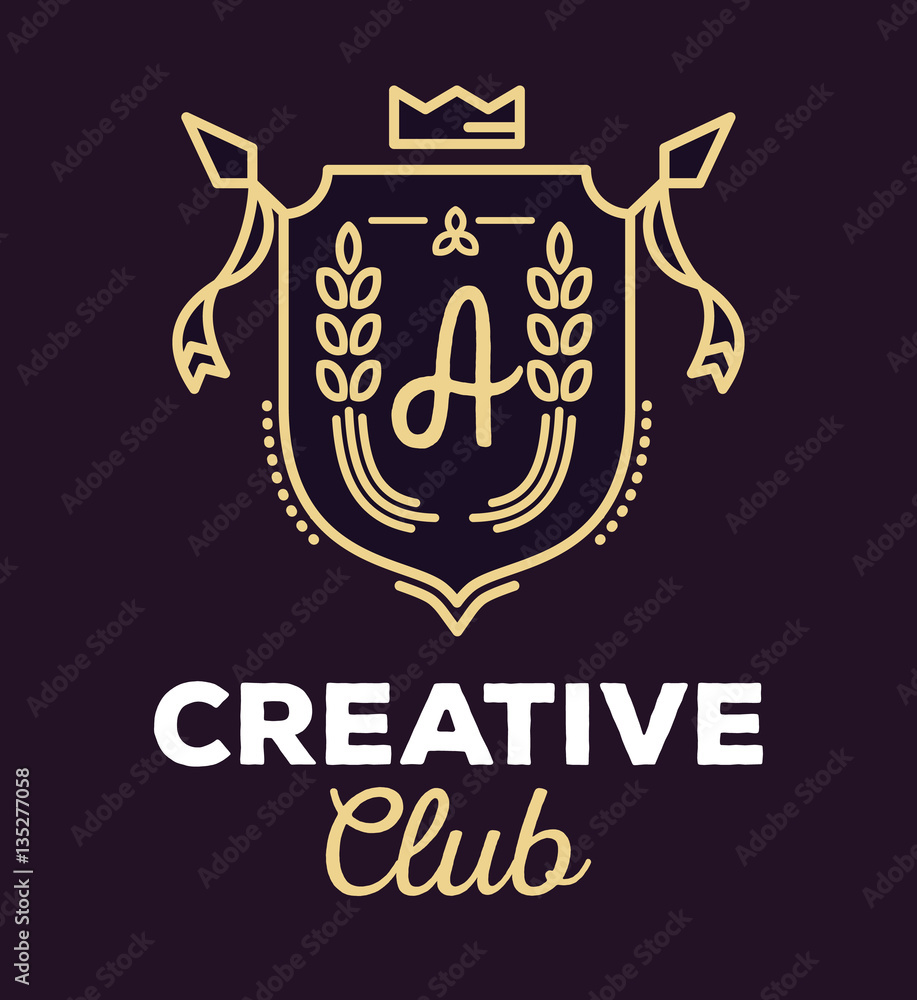 Obraz premium Vector linear heraldry coat of arms. Vintage royal heraldic shie