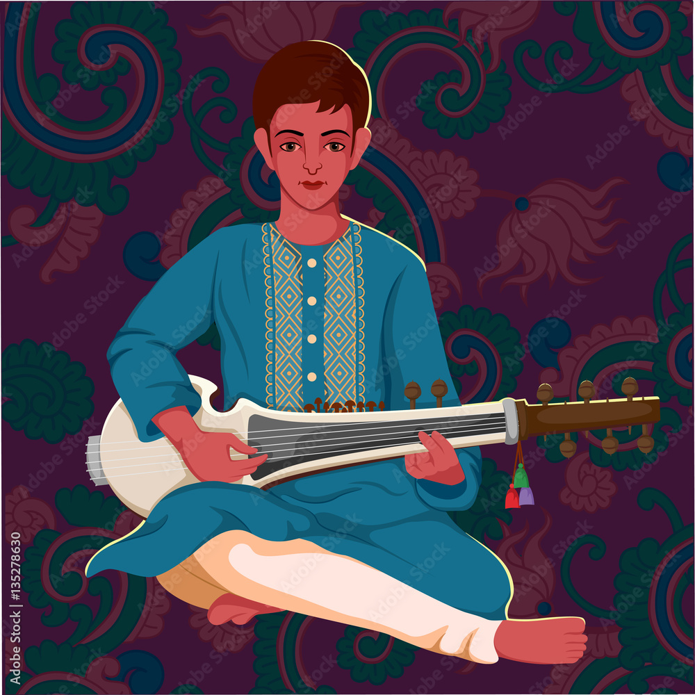 Artist playing Sarod folk music of India Stock Vector Adobe Stock