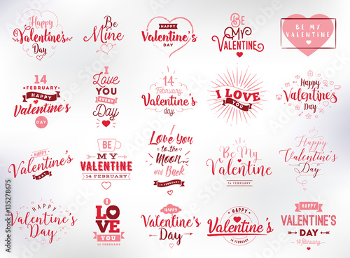 Happy Valentines day typography set. Vector design.