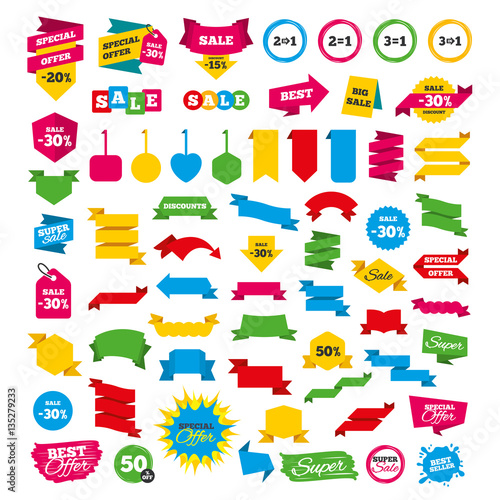 Special offer icons. Take two pay for one sign.