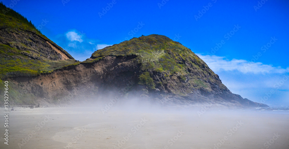Mountain near the beach in Oregon during the fog