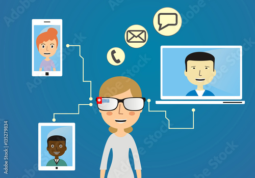 woman communicate with friends using smart glasses
