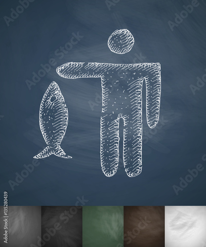 fisherman and fish icon. Hand drawn vector illustration