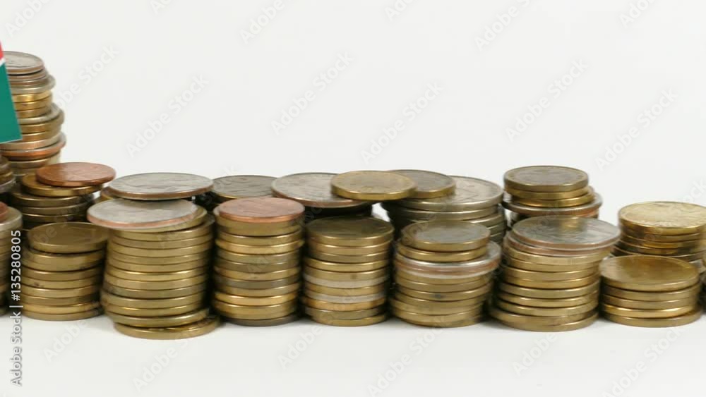 Namibia flag waving with stack of money coins Namibia flag waving with stack of money coins