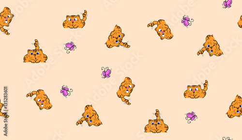 Cute seamless background with funny cats in cartoon style