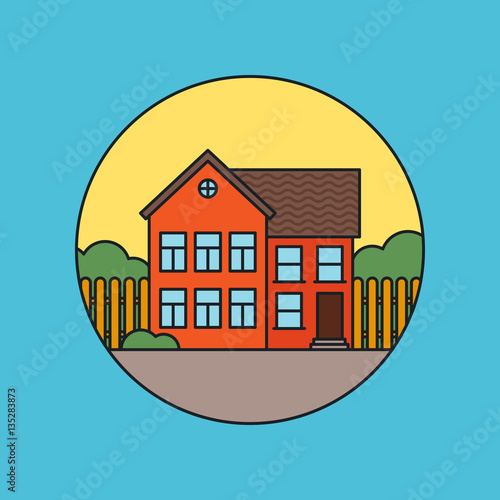 retro flat residential house icon