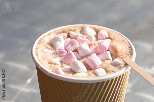 Takeaway hot chocolate drink with marshmallows