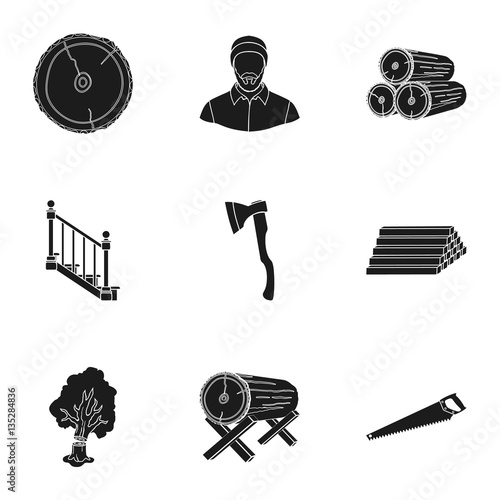 Sawmil and timber set icons in black style. Big collection of sawmill and timber vector symbol stock illustration photo