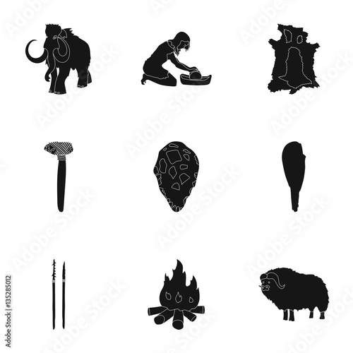 Stone age set icons in black style. Big collection of stone age vector symbol stock illustration