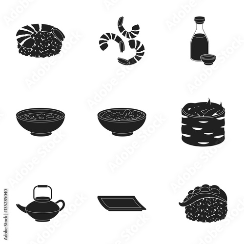 Sushi set icons in black style. Big collection of sushi vector symbol stock illustration