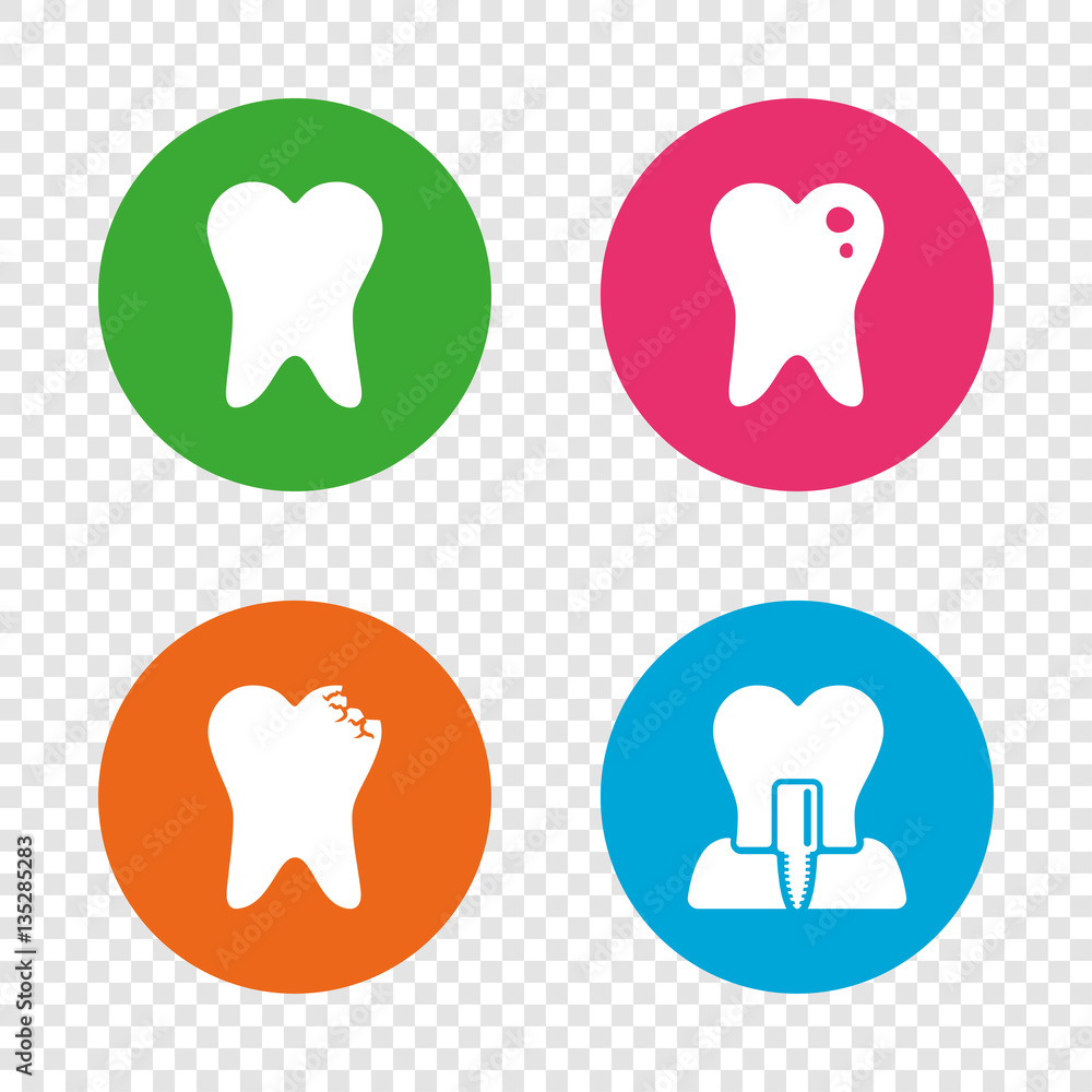 Dental care icons. Caries tooth and implant. Stock Vector | Adobe Stock